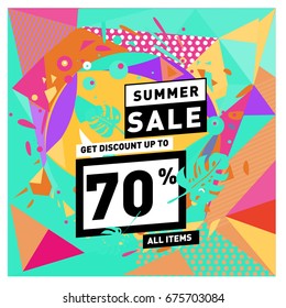 Summer sale beautiful web banner. Fashion and travel discount. Vector holiday illustration with special offers and promotions.