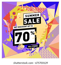 Summer sale beautiful web banner. Fashion and travel discount. Vector holiday illustration with special offers and promotions.