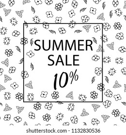 Summer sale beauty fashion special offer with flowers white and black banner vector illustration