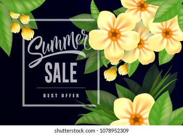 Summer sale Best offer lettering. Creative inscription with flower branches. Handwritten text, calligraphy. Can be used for greeting cards, posters and leaflets