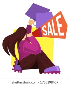 Summer sale. Black friday. Go shopping. Discount, outlet, sale 50% off. Low price. Self ilolation. Clothes and cosmetics. Brand. Shop online. Buy online.  Style modern flat concept vector illustration