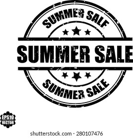 Summer sale black grunge rubber stamp with six stars on white, Vector illustration.