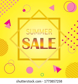 Summer sale bright banner. Memphis style. Vector illustration.