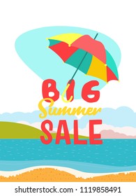 Summer sale. Bright colorful advertising poster. Colorful umbrel