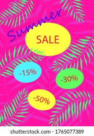 Summer sale Bright leaflet with discounts for your business. Vector illustration.
