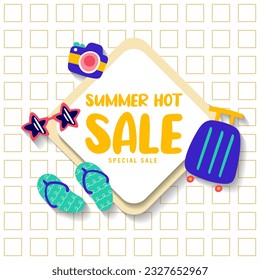 Summer sale brochure discount vector. Special price offer coupon for social media post,  promotion ad, shopping flyer, voucher, website campaign and advertising