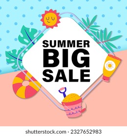 Summer sale brochure discount vector. Special price offer coupon for social media post,  promotion ad, shopping flyer, voucher, website campaign and advertising
