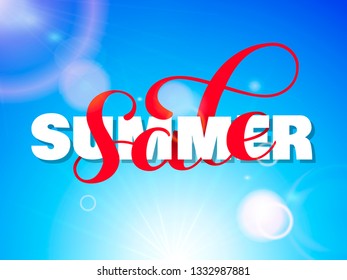 Summer sale brush lettering. Overlapping Text Layout. Vector illustration for banner or poster 