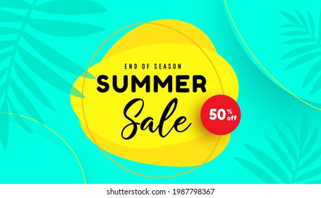 Summer sale bubble template banner for social networks, poster, advertisements, marketing advertising. Tropical background. Vector illustration