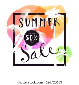Summer Sale. Calligraphic watercolor poster in vector