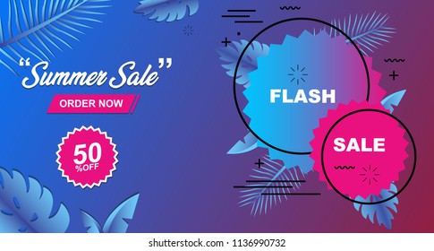 Summer Sale Card Design Banner Vector illustration 2018 with gradient color blue and purple