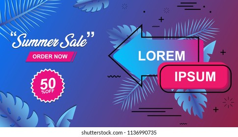 Summer Sale Card Design Banner Vector illustration 2018 with gradient color blue and purple
