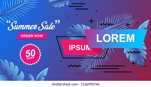 Summer Sale Card Design Banner Vector illustration 2018 with gradient color blue and purple