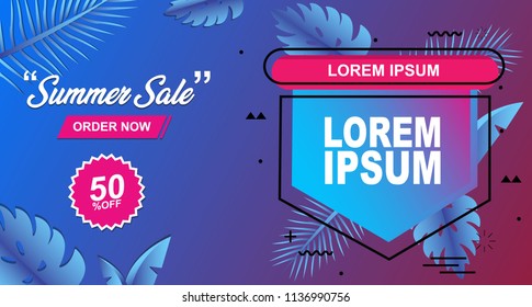 Summer Sale Card Design Banner Vector illustration 2018 with gradient color blue and purple