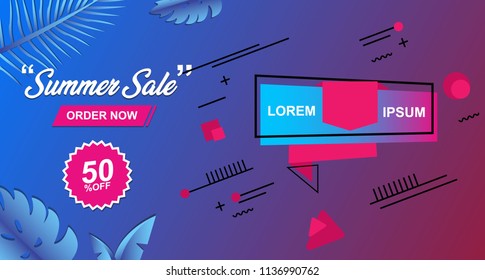 Summer Sale Card Design Banner Vector illustration 2018 with gradient color blue and purple