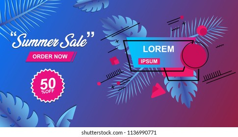 Summer Sale Card Design Banner Vector illustration 2018 with gradient color blue and purple