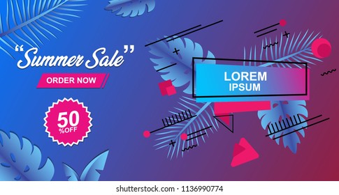 Summer Sale Card Design Banner Vector illustration 2018 with gradient color blue and purple