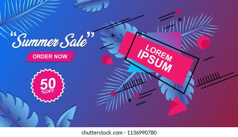 Summer Sale Card Design Banner Vector illustration 2018 with gradient color blue and purple