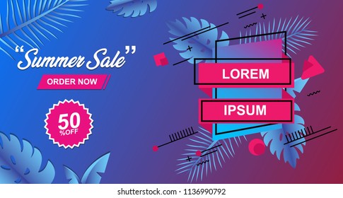 Summer Sale Card Design Banner Vector illustration 2018 with gradient color blue and purple