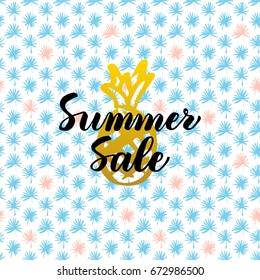 Summer Sale Card Design. Vector Illustration of Nature Trendy Postcard with Calligraphy.