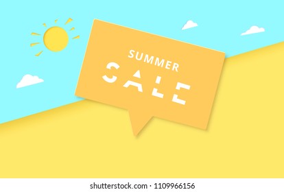Summer Sale card with speech bubble. Template for ad with bright decoration. Vector illustration.