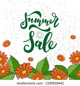 Summer Sale card template. Hand drawn lettering.