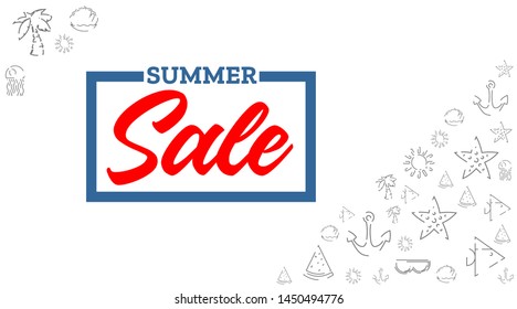Summer Sale card template. Vector illustration. Hand drawn lettering. Calligraphic element for your horizontal banner. 