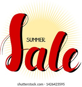 Summer Sale card template.Sale banner template design. Hand drawn lettering.
 Calligraphic element for your design. Vector illustration.
