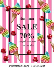 Summer sale card Vector. Ice cream pink banner backgrounds