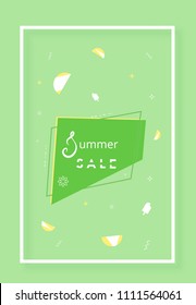 Summer Sale card. Vertical green promotion template for social media. Vector illustration.