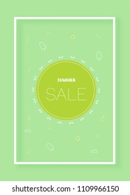 Summer Sale card with vintage decoration. Vertical promotion template for social media. Vector illustration.