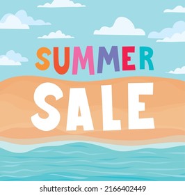 summer sale cartel with a beach