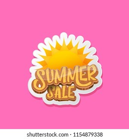 summer sale cartoon label or tag isolated on pink background. Pink Summer sale discount poster, sticker, banner or flyer design template. 