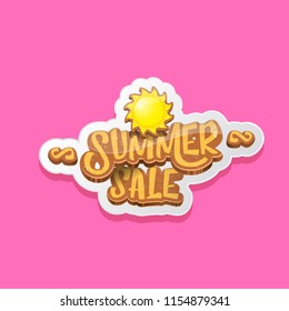 summer sale cartoon label or tag isolated on pink background. Pink Summer sale discount poster, sticker, banner or flyer design template. 