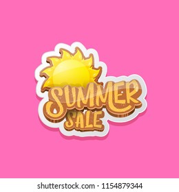 summer sale cartoon label or tag isolated on pink background. Pink Summer sale discount poster, sticker, banner or flyer design template. 