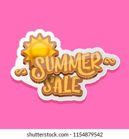 summer sale cartoon label or tag isolated on pink background. Pink Summer sale discount poster, sticker, banner or flyer design template. 