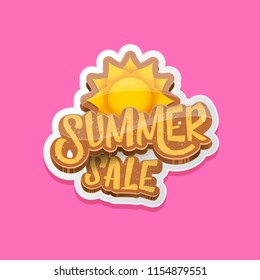 summer sale cartoon label or tag isolated on pink background. Pink Summer sale discount poster, sticker, banner or flyer design template. 