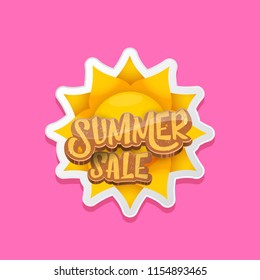summer sale cartoon label or tag isolated on pink background. Pink Summer sale discount poster, sticker, banner or flyer design template. 