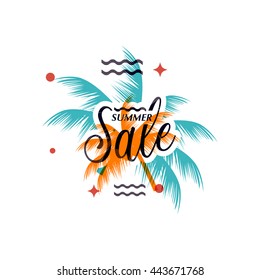 Summer sale with Coconut leaves ,vector illustration
