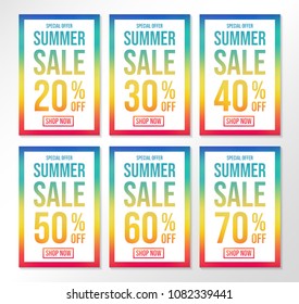 Summer Sale - collection of colourful posters. Vector.