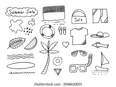 Summer sale collection in doodle style, for banners and more.