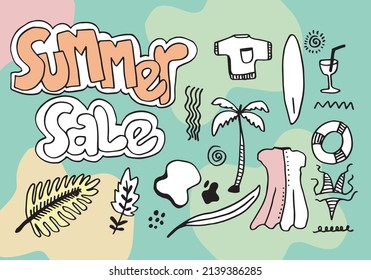 Summer sale collection in doodle style, for banners and more.