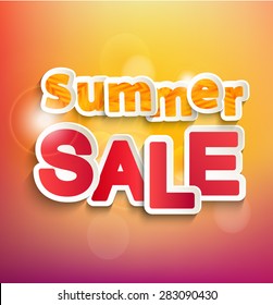 Summer Sale collection. Vector summer background with bokeh. Text design.
