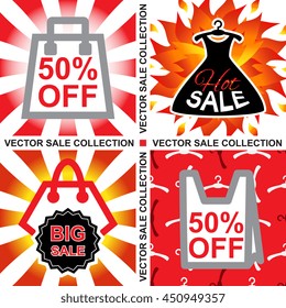 Summer Sale collection. Vector background set with shopping bags and discount offer. Text design.