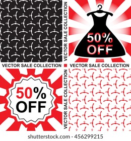 Summer Sale collection. Vector background set with dress, hangers and discound offer. Text design.