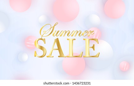 Summer sale. Color background. Soft balls. Fluid pattern. 3d geometric shapes. Vector.