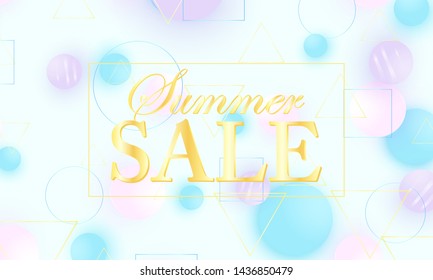 Summer sale. Color background. Soft balls. Fluid pattern. 3d geometric shapes. Vector.