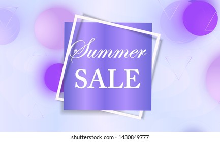 Summer sale. Color background. Violet soft spheres. Fluid pattern. 3d geometric shapes. Vector.