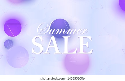Summer sale. Color background. Violet soft spheres. Fluid pattern. 3d geometric shapes. Vector.