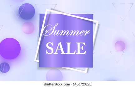Summer sale. Color background. Violet soft spheres. Fluid pattern. 3d geometric shapes. Vector.